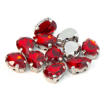 Стразы в цапах пришивные Капля 7х10 мм Красный 10 шт.