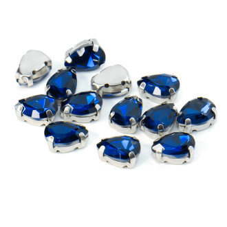 Стразы в цапах пришивные Капля 6х10 мм Синий темный 10 шт.