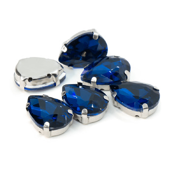 Стразы в цапах пришивные Капля 13х18 мм Синий темный 10 шт.