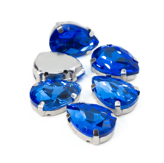 Стразы в цапах пришивные Капля 10х14 мм Синий 10 шт.