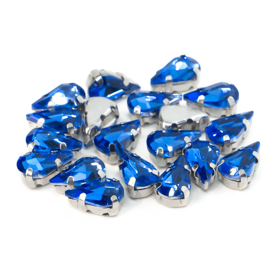 Стразы в цапах пришивные Капля 10х14 мм Синий 10 шт.