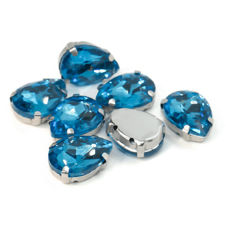 Стразы в цапах пришивные Капля 13х18 мм Голубой 10 шт.