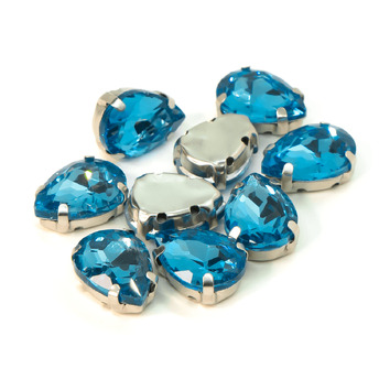 Стразы в цапах пришивные Капля 10х14 мм Голубой 10 шт.