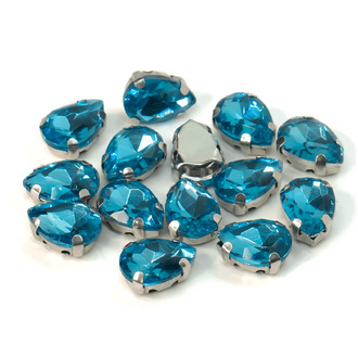 Стразы в цапах пришивные Капля 7х10 мм Голубой 10 шт.