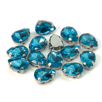 Стразы в цапах пришивные Капля 7х10 мм Голубой 10 шт.