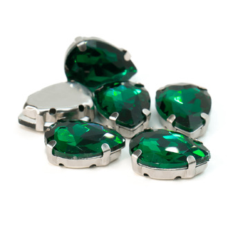 Стразы в цапах пришивные Капля 13х18 мм Зеленый 10 шт.