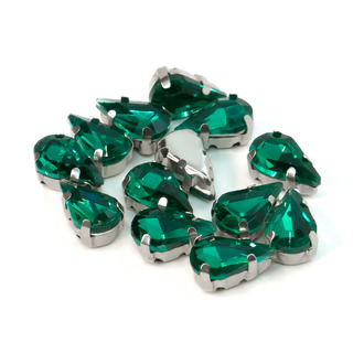 Стразы в цапах пришивные Капля 6х10 мм Зеленый 10 шт.