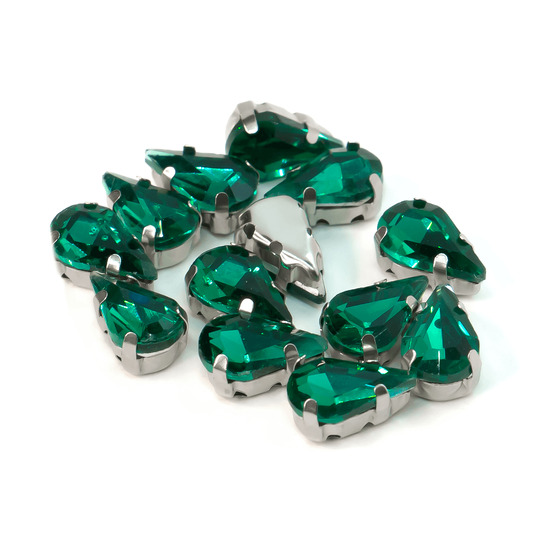 Стразы в цапах пришивные Капля 10х14 мм Зеленый 10 шт.