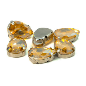 Стразы в цапах пришивные Капля 13х18 мм Шампань 10 шт.