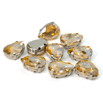 Стразы в цапах пришивные Капля 10х14 мм Шампань 10 шт.
