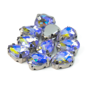 Стразы в цапах пришивные Капля 7х10 мм Сиренево-желтый АВ 5 шт.