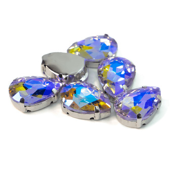 Стразы в цапах пришивные Капля 13х18 мм Сиренево-желтый АВ 5 шт.