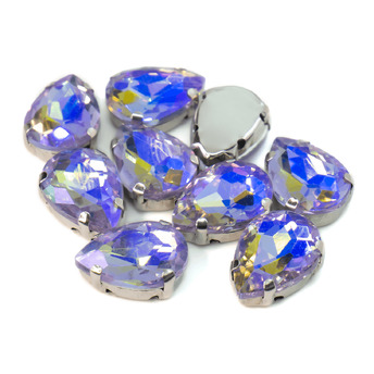 Стразы в цапах пришивные Капля 10х14 мм Сиренево-желтый АВ 5 шт.