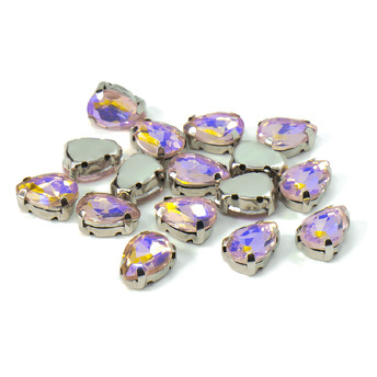 Стразы в цапах пришивные Капля 7х10 мм Розовый светлый АВ 5 шт.