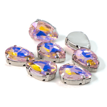 Стразы в цапах пришивные Капля 13х18 мм Розовый светлый АВ 5 шт.