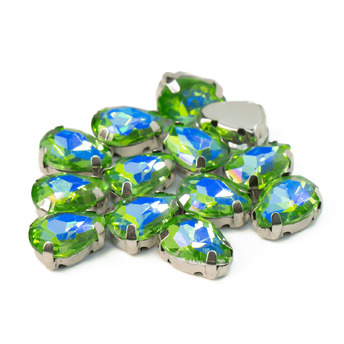 Стразы в цапах пришивные Капля 7х10 мм Зелений AB 5 шт.