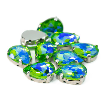 Стразы в цапах пришивные Капля 10х14 мм Зелений AB 5 шт.