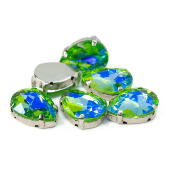 Стразы в цапах пришивные Капля 13х18 мм Зелений AB 5 шт.