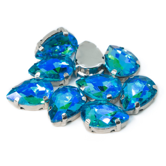 Стразы в цапах пришивные Капля 13х18 мм Синий АВ 5 шт.