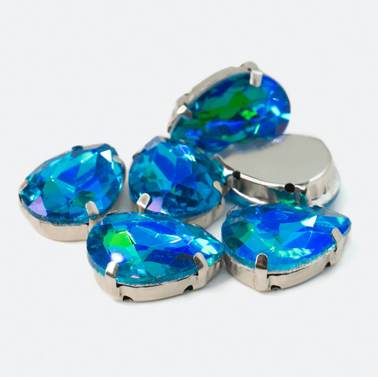 Стразы в цапах пришивные Капля 13х18 мм Синий АВ 5 шт.