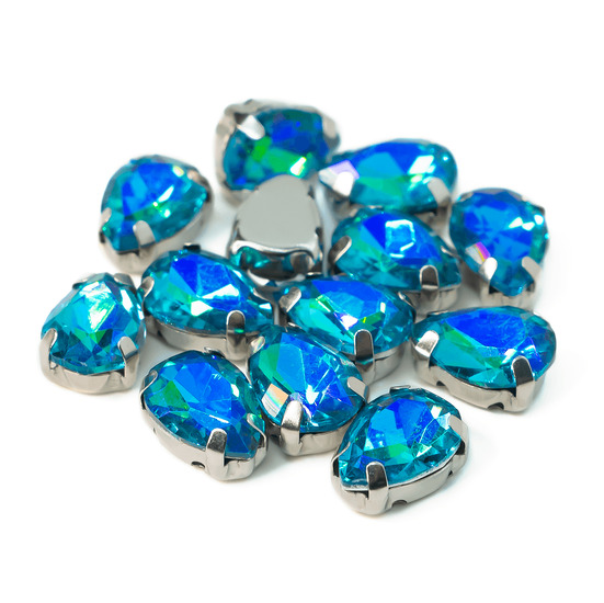 Стразы в цапах пришивные Капля 13х18 мм Синий АВ 5 шт.