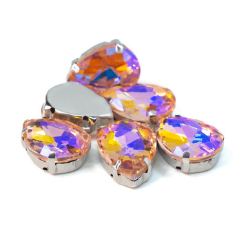 Стразы в цапах пришивные Капля 7х10 мм Водно-красный АВ 5 шт.