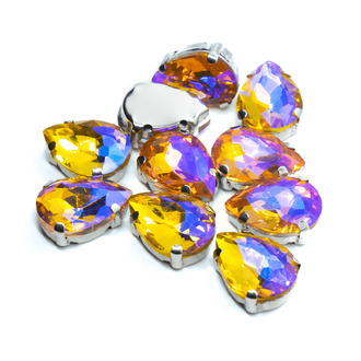 Стразы в цапах пришивные Капля 10х14 мм Желтый АВ 5 шт.