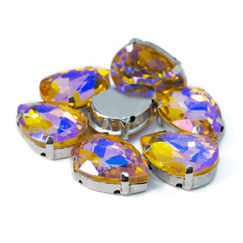 Стразы в цапах пришивные Капля 13х18 мм Желтый АВ 5 шт.