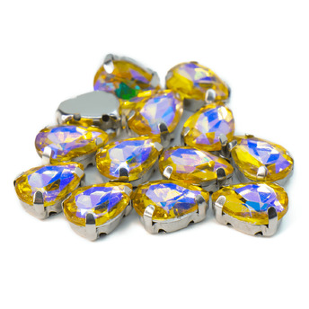Стразы в цапах пришивные Капля 7х10 мм Желтый АВ 5 шт.