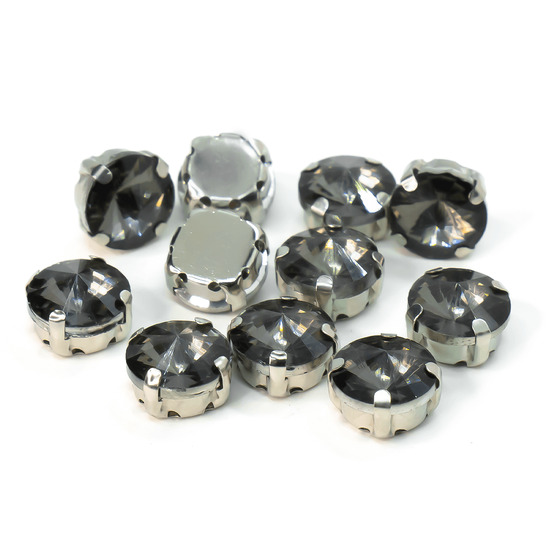 Стразы в цапах пришивные Круглые 10 мм Серый 10 шт.