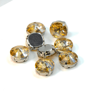 Стразы в цапах пришивные Круглые 14 мм Шампань 10 шт.