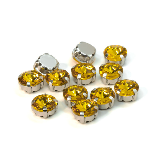 Стразы в цапах пришивные Круглые 8 мм Желтый 10 шт.