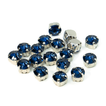 Стразы в цапах пришивные Круглые 10 мм Синий темный 10 шт.