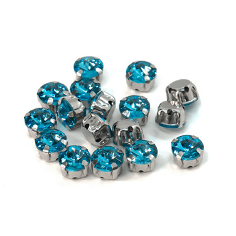 Стразы в цапах пришивные Круглые 8 мм Голубой 10 шт.