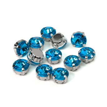 Стразы в цапах пришивные Круглые 10 мм Голубой 10 шт.