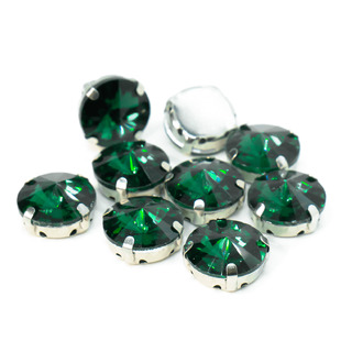 Стразы в цапах пришивные Круглые 14 мм Зеленый 10 шт.