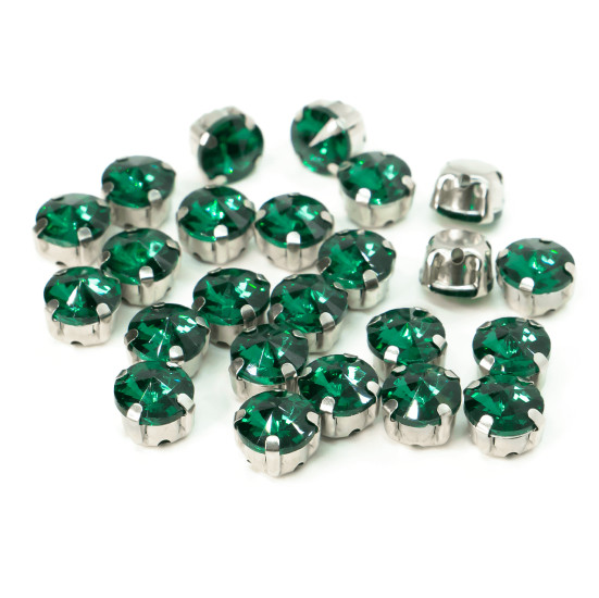 Стразы в цапах пришивные Круглые 14 мм Зеленый 10 шт.