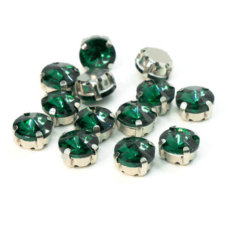 Стразы в цапах пришивные Круглые 12 мм Зеленый 10 шт.