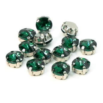 Стразы в цапах пришивные Круглые 10 мм Зеленый 10 шт.