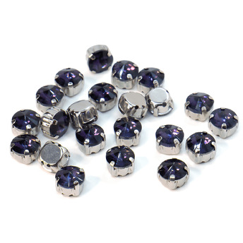 Стразы в цапах пришивные Круглые 8 мм Фиолетовый 10 шт.