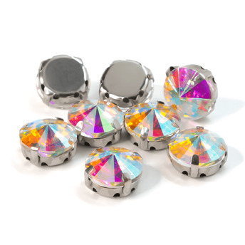 Стразы в цапах пришивные Круглые 10 мм АВ 10 шт.