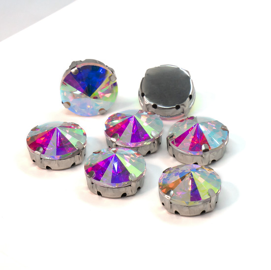 Стразы в цапах пришивные Круглые 12 мм АВ 10 шт.