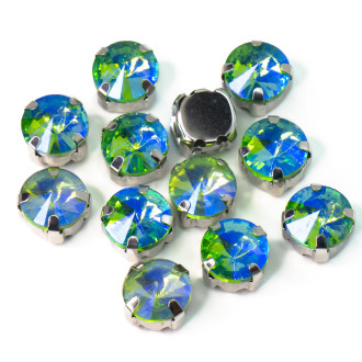 Стразы в цапах пришивные Круглые 8 мм Зеленый АВ 5 шт.