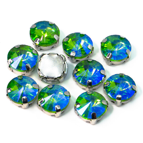 Стразы в цапах пришивные Круглые 8 мм Зеленый АВ 5 шт.