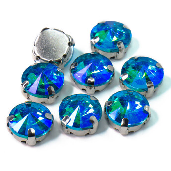 Стразы в цапах пришивные Круглые 10 мм Синий АВ 5 шт.