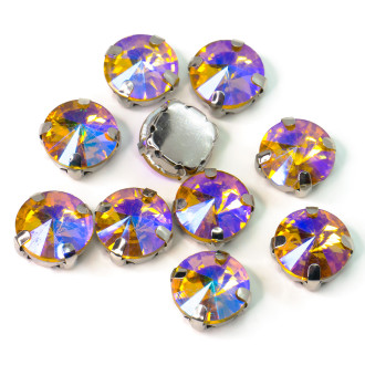 Стразы в цапах пришивные Круглые 8 мм Желтый АВ 5 шт.