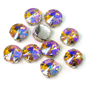 Стразы в цапах пришивные Круглые 10 мм Желтый АВ 5 шт.