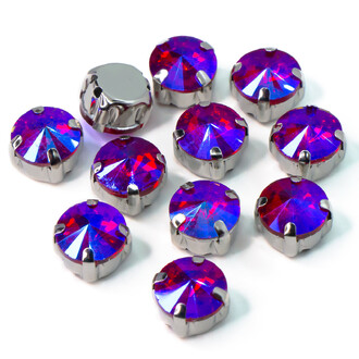 Стрази в оправі пришивні Круглі 8 мм Червоний АВ 5 шт.