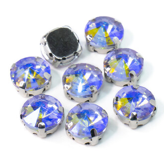 Стразы в цапах пришивные Круглые 10 мм Сиренево-желтый АВ 5 шт.