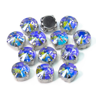 Стразы в цапах пришивные Круглые 8 мм Сиренево-желтый АВ 5 шт.